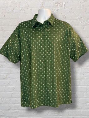 Birdie Threads Men’s Golf Polo Shirt L Green Palm Tree Print Performance